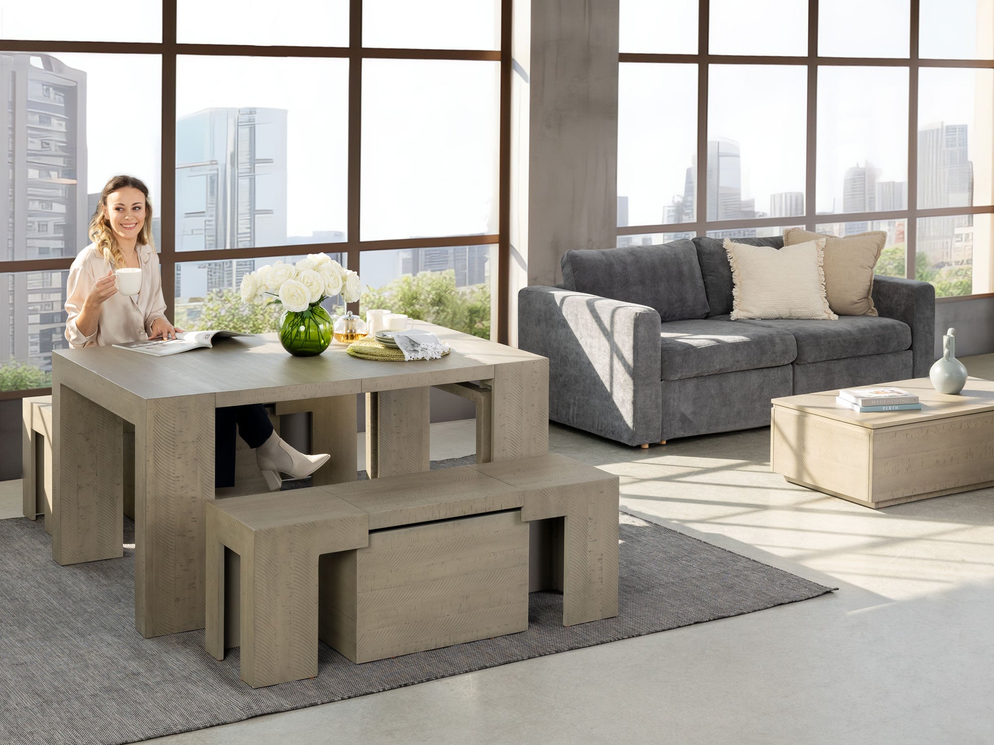 Extendable Dining Table with 2 Benches | Transformer Table Extendable Dining Table with 2 Benches | Transformer Table