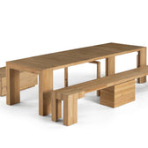 Scandinavian Oak::Gallery::Expanded Scandinavian Oak Transformer Table Shown with Bench